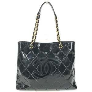 CHANEL Chain Bag CC Logo Quilted Coco Mark Perforated Tote Shoulder Double En...